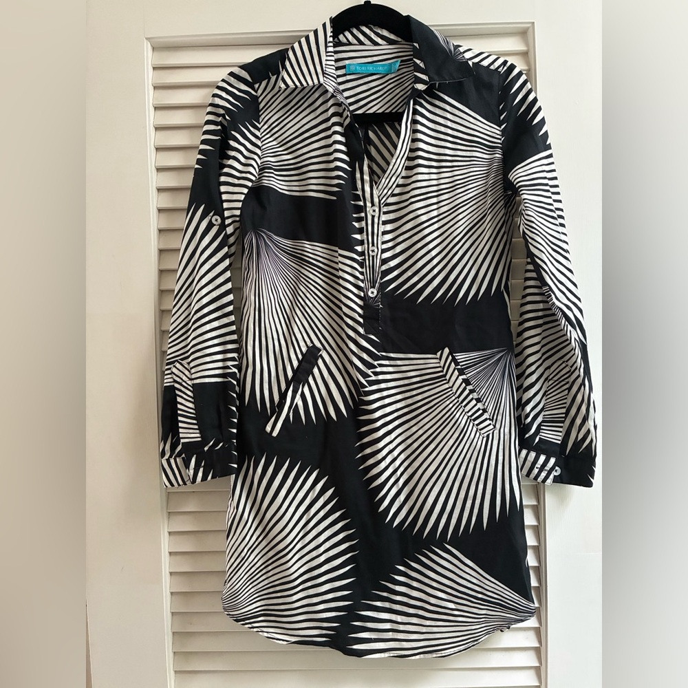Tori Richard black and white tunic shirt XXS 3/4 sleeve